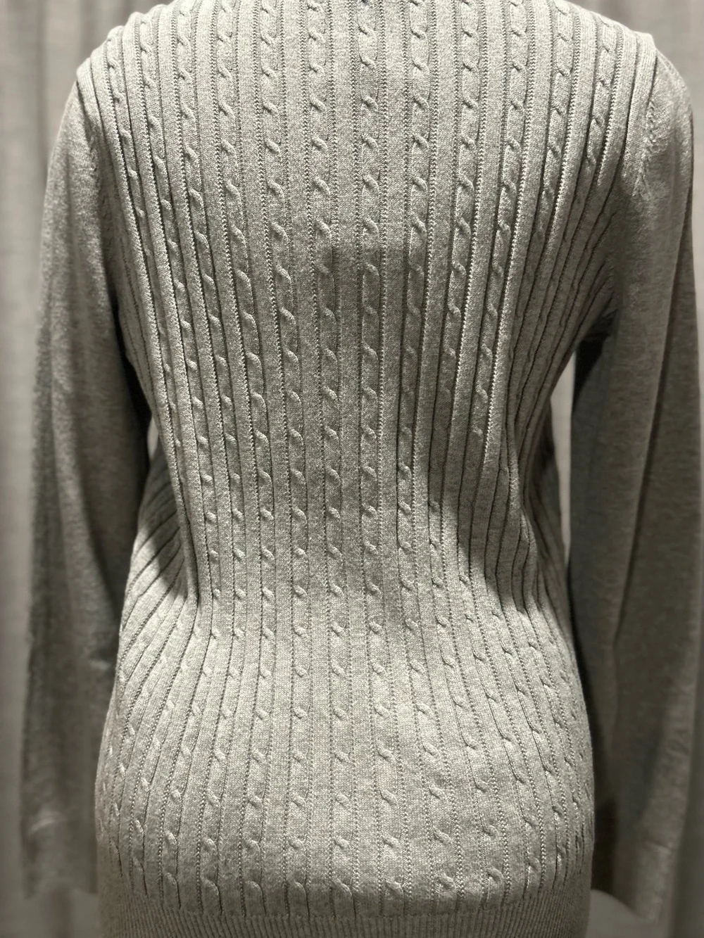 Kim Rogers Light Gray Cable-Knit Crewneck Sweater